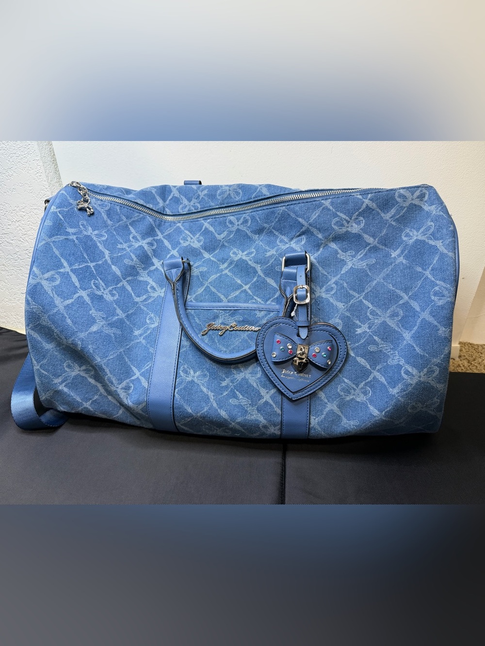 Juicy Couture Denim-Blue Travel Weekender with Heart Charm